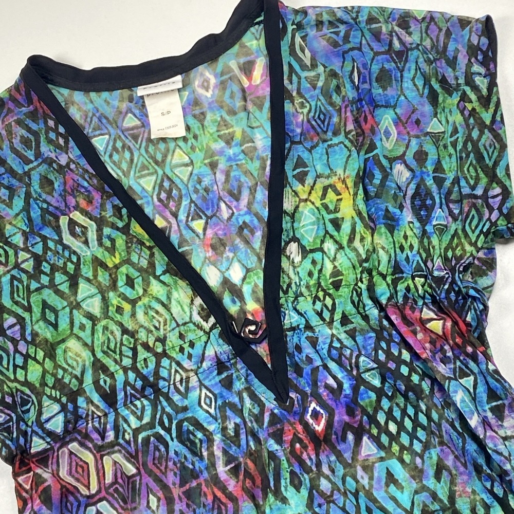 Profile by Gottex Mesh Swim Cover-up Dress Size S Geometric Colorful Tie Waist